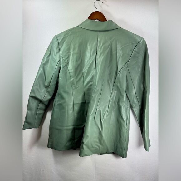 ELOQII Green Single Button Faux Leather Blazer Size 14 - Picture 8 of 11
